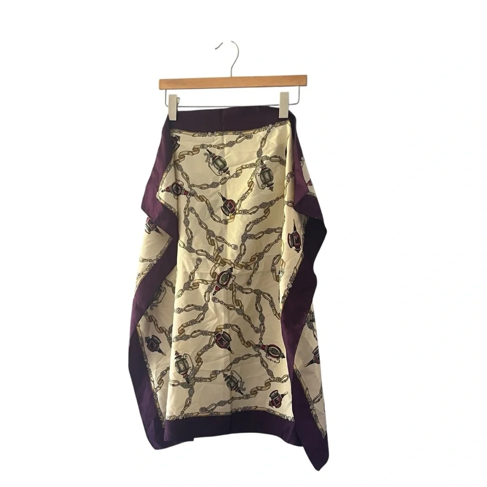 Silk Feel Lantern Print Square Scarf Lightweight Purple Classic